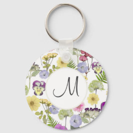 Chaveiro Bonito Padrão de Flor Selvagem Botânico