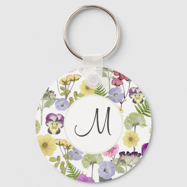 Chaveiro Bonito Padrão de Flor Selvagem Botânico (Frente)