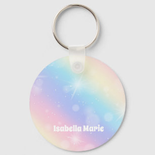 Chaveiro Bonito Pastel Rainbow Sparkle Girly Personalizado