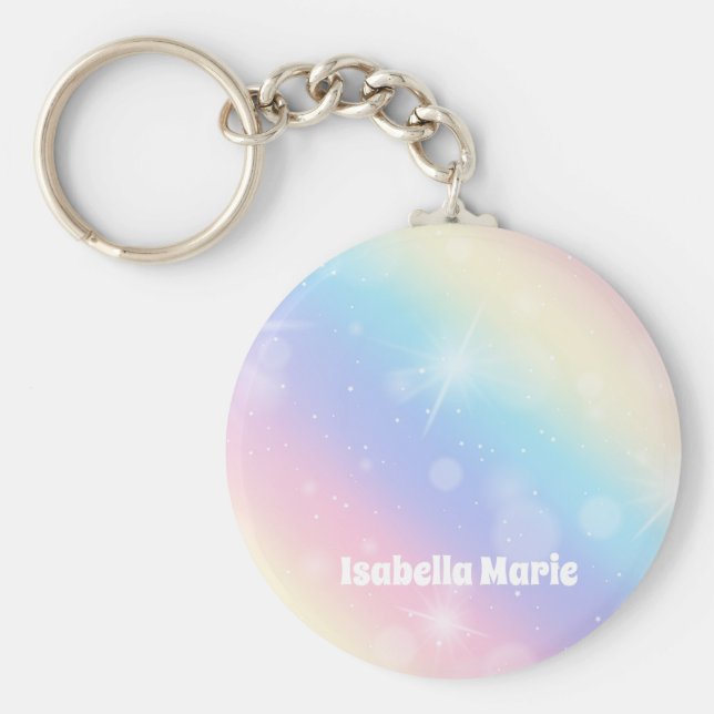Chaveiro Bonito Pastel Rainbow Sparkle Girly Personalizado (Frente)