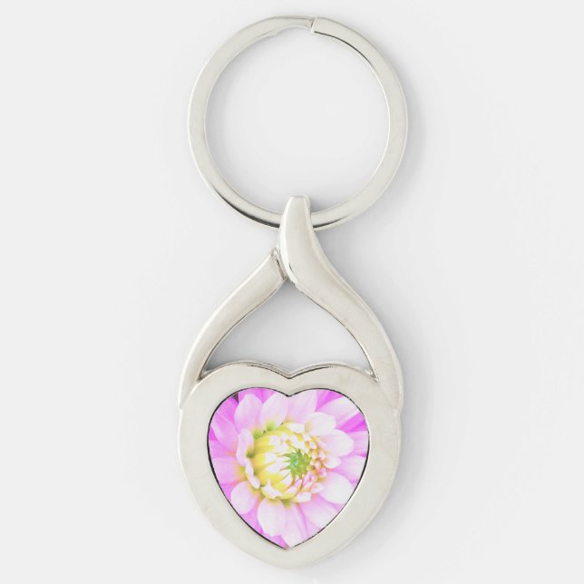 Chaveiro Bonito rosa, branco e amarelo Cactus Dahlia Macro (Frente)