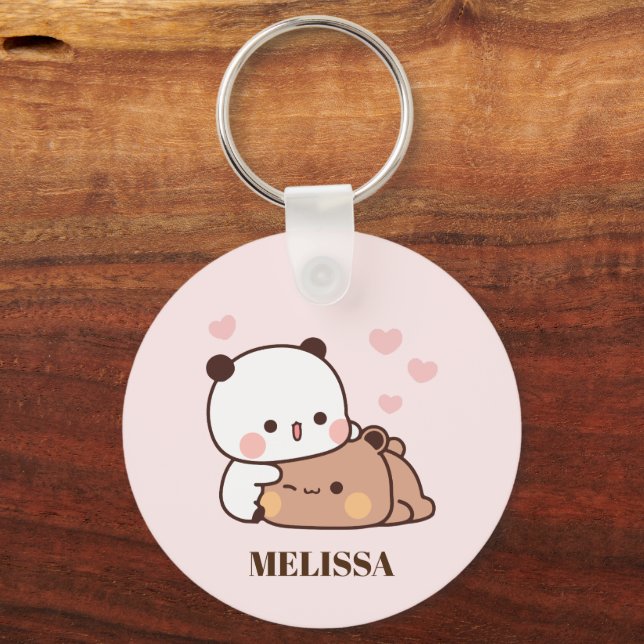 Chaveiro Bonito Urso Panda Adora Monograma Rosa (Frente)