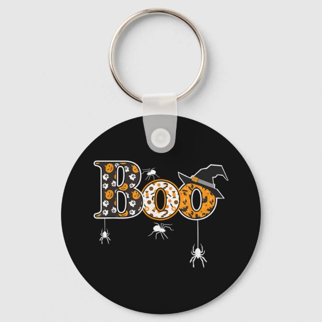 Chaveiro Boo Com Aranhas E Halloween De Bruxas (Frente)