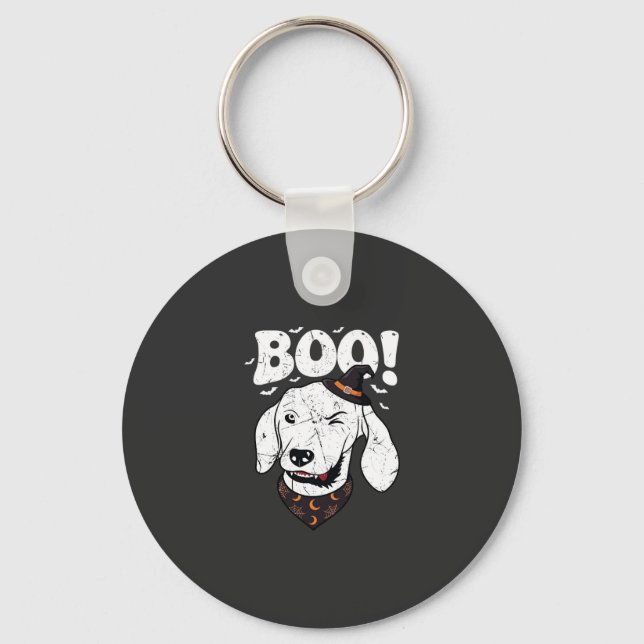 Chaveiro Boo Halloween Cachorro Bruxa Chapéu Morcegos (Frente)