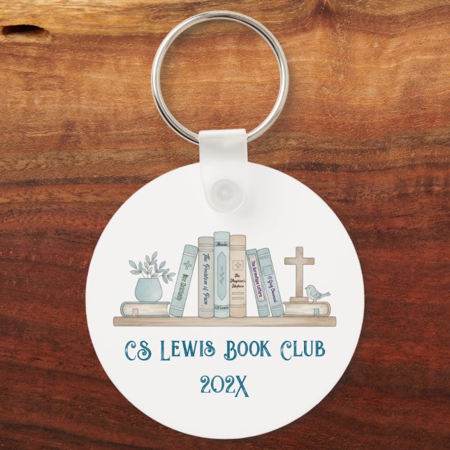 Chaveiro Book Club Watercolor Blue Customizable Key Chain (Frente)
