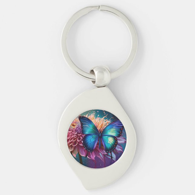 Chaveiro Borboleta azul e Dahlia (Frente)