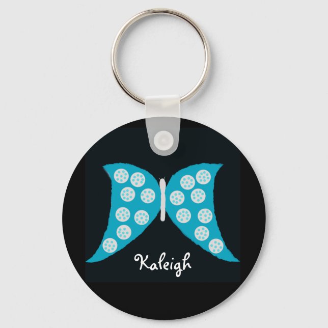 Chaveiro Borboleta Azul em Pulseira Personalizada Preta (Frente)