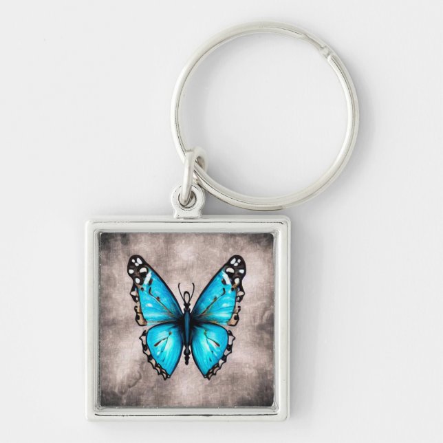 Chaveiro Borboleta Azul Vintage (Frente)