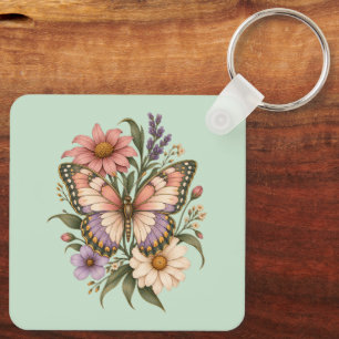 Chaveiro Borboleta Botânica Vintage & Flores Silvestres