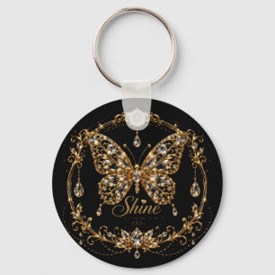 Chaveiro Borboleta de Cristal Dourado Brilho Luxo Jóia Arte