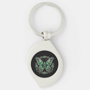 Chaveiro Borboleta de Cristal Verde Moldura Floral