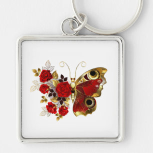 Chaveiro Borboleta de flor vermelha com rosas vermelhas
