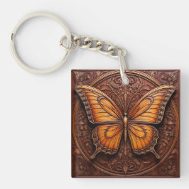 Chaveiro Borboleta de madeira em relevo Faux