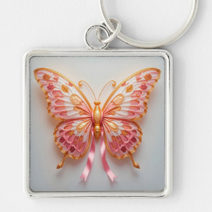 Chaveiro Borboleta de papel encharcada com Detai rosa e Our