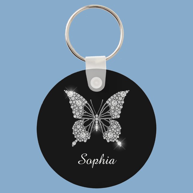 Chaveiro Borboleta Diamante Branco, Nome do Script DIY, Pre (Criador carregado)