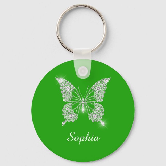 Chaveiro Borboleta Diamante Branco, Nome do Script DIY, Ver (Frente)