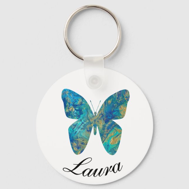Chaveiro Borboleta Dourada personalizada e azul- (Frente)