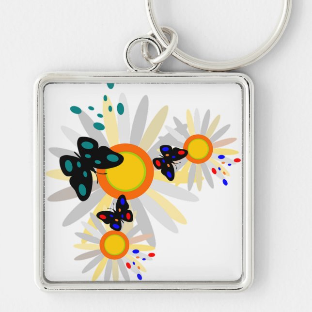 Chaveiro Borboleta e Flores (Frente)