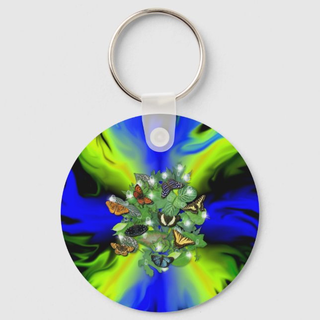 Chaveiro Borboleta em azul verde Arco-íris com estrelas, go (Frente)