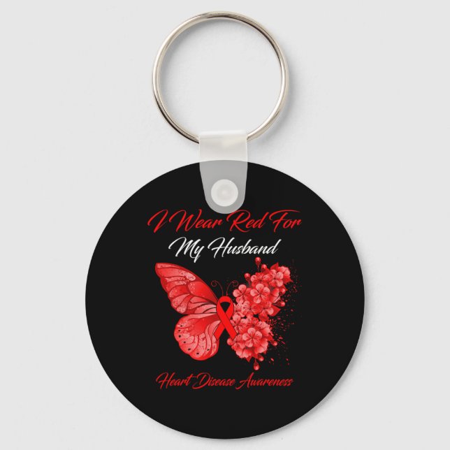 Chaveiro Borboleta Eu Uso Vermelho Para Doença Cardíaca Do  (Frente)