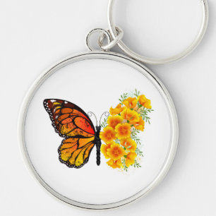 Chaveiro Borboleta Flor com Papagaio Amarelo da Califórnia
