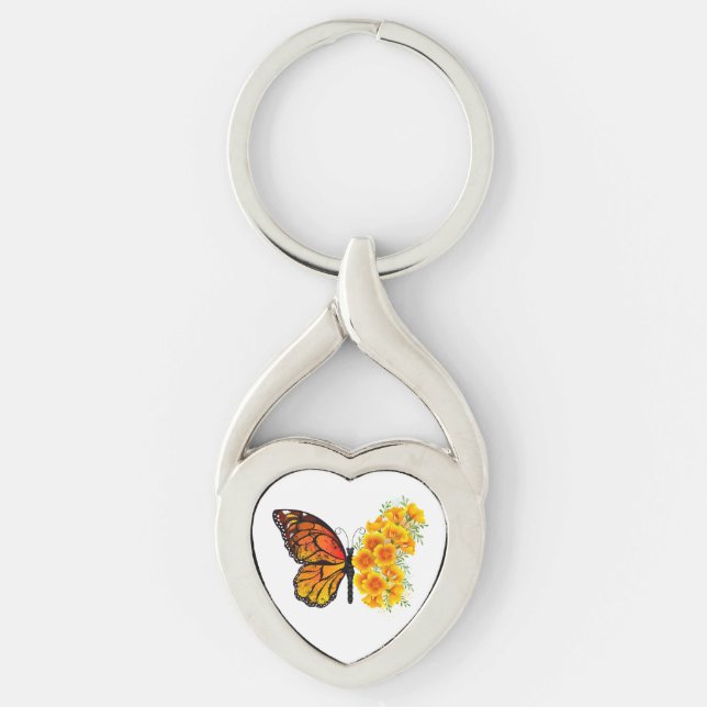 Chaveiro Borboleta Flor com Papoula Amarela da Califórnia (Frente)