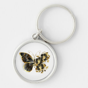 Chaveiro Borboleta Flor Dourada com Orquídea Preta