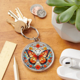 Chaveiro Borboleta Floral Laranja Vidro Arrejado