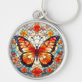 Chaveiro Borboleta Floral Laranja Vidro Arrejado