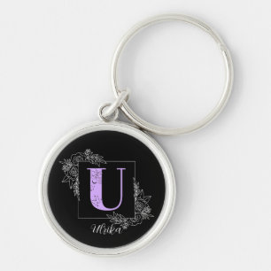 Chaveiro Borboleta Floral Roxa Monograma Personalizado - Le