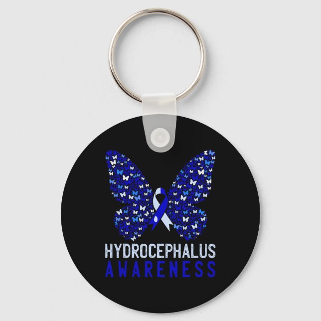 Chaveiro Borboleta Hidrocefalia Mês-Consciência Azul Ribbo (Frente)