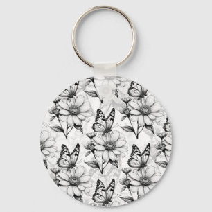 Chaveiro Borboleta minimalista na Design de padrão de flore
