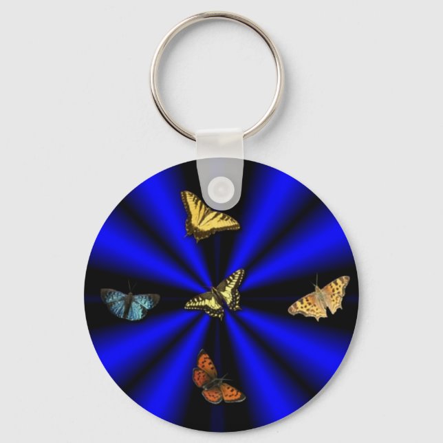 Chaveiro Borboleta no arco-íris preto e azul (Frente)