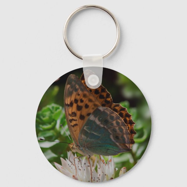 Chaveiro Borboleta preta e laranja com manchas. (Frente)