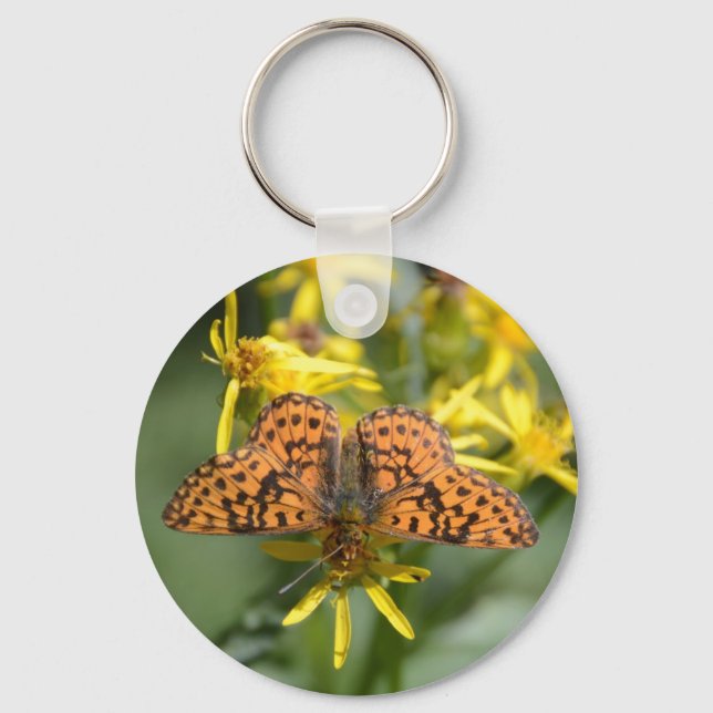 Chaveiro Borboleta Preta e Laranja nas Flores Amarelas (Frente)