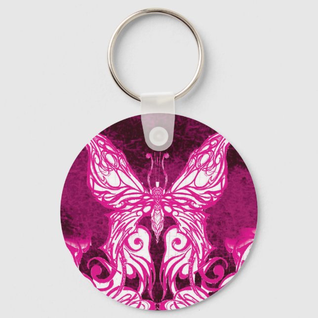 Chaveiro Borboleta Rosa Celta/Tribal Personalizável (Frente)