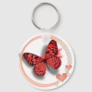 Chaveiro Borboleta Rosa e Corações Bonito Chave/Cadeia de