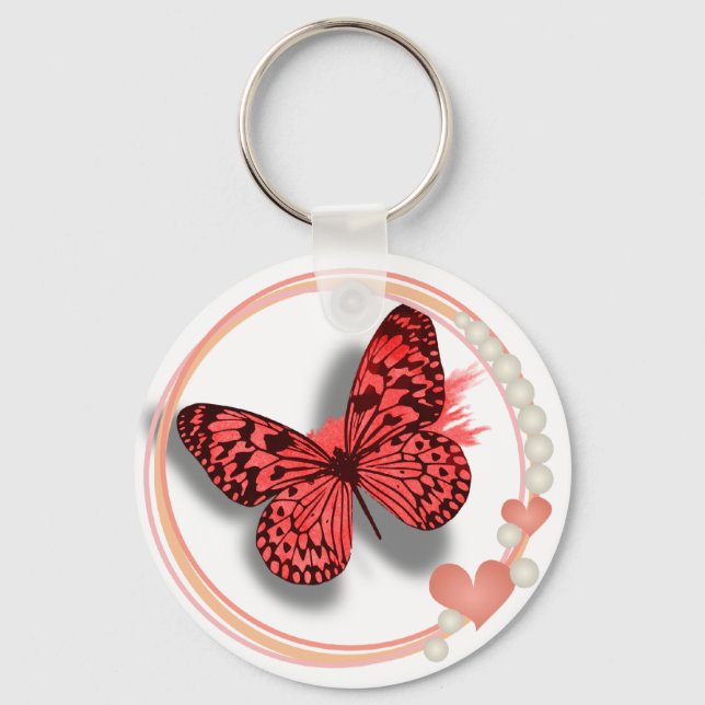 Chaveiro Borboleta Rosa e Corações Bonito Chave/Corrente de (Frente)