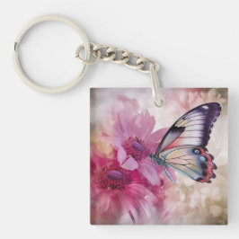Chaveiro Borboleta Sonhadora com Flores Rosa