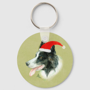 Chaveiro Borda Cachorro Collie com Papai Noel de Natal