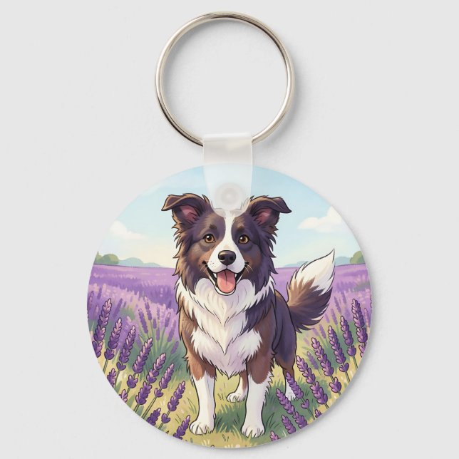 Chaveiro Borda Collie Feliz Campo de Lavanda (Frente)