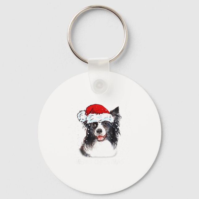 Chaveiro Border Collie Dog Santa Christmas Lights Xmas Boys (Frente)
