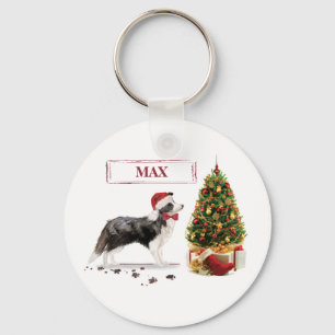 Chaveiro Border Collie Engraçado Cachorro Natal com Árvore