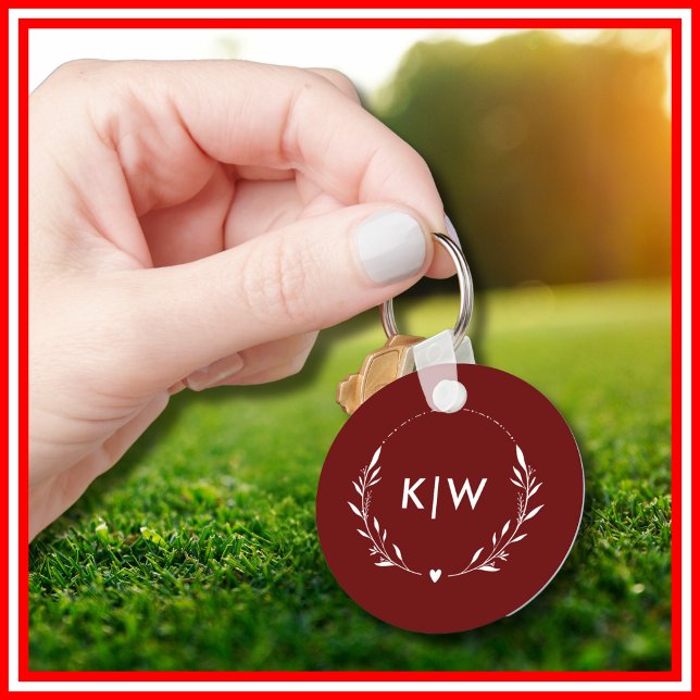 Chaveiro Bordéus e White | Monograma de Iniciais Modernos (Criador carregado)