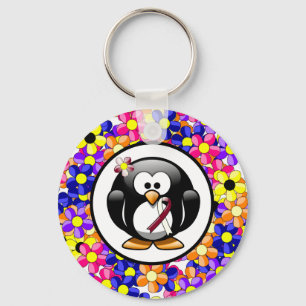 Chaveiro Borgonha e Ivory Ribbon Penguin