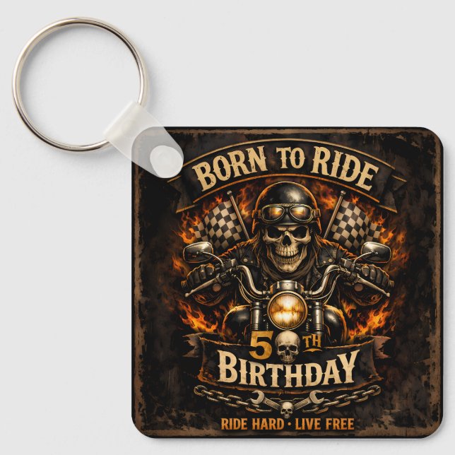 Chaveiro Born to Ride 50th Birthday Biker Skull (Frente)