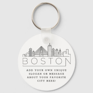 Chaveiro Boston Estilizou Skyline  Slogan Personalizado