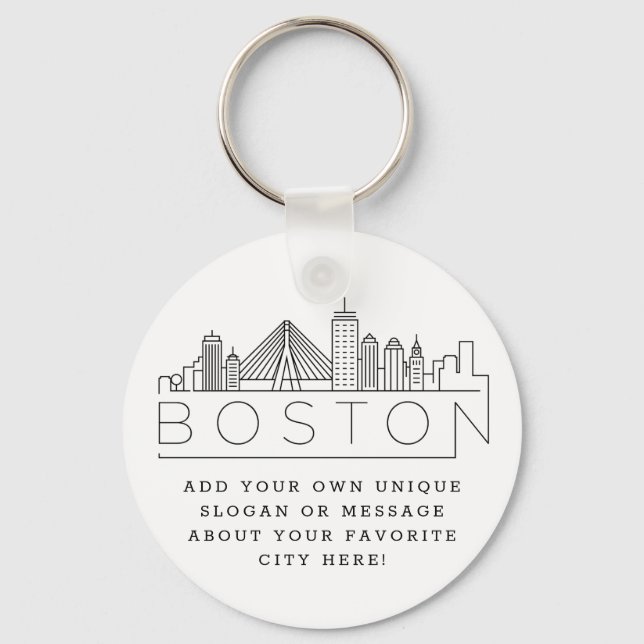 Chaveiro Boston Stylized Skyline | Slogan Personalizado (Frente)