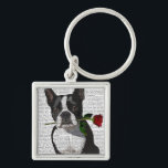Chaveiro Boston Terrier com Rosa em Boca<br><div class="desc">Boston Terrier com Rosa em Boca por Fabfunky. Cute Boston Terrier segurando um rosa na boca. | 190339D</div>
