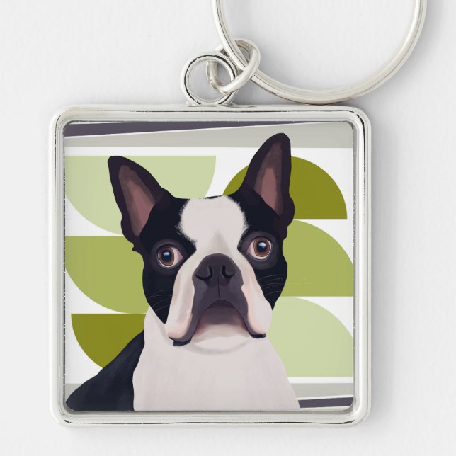 Chaveiro Boston Terrier Dog - Geométrico Verde (Frente)
